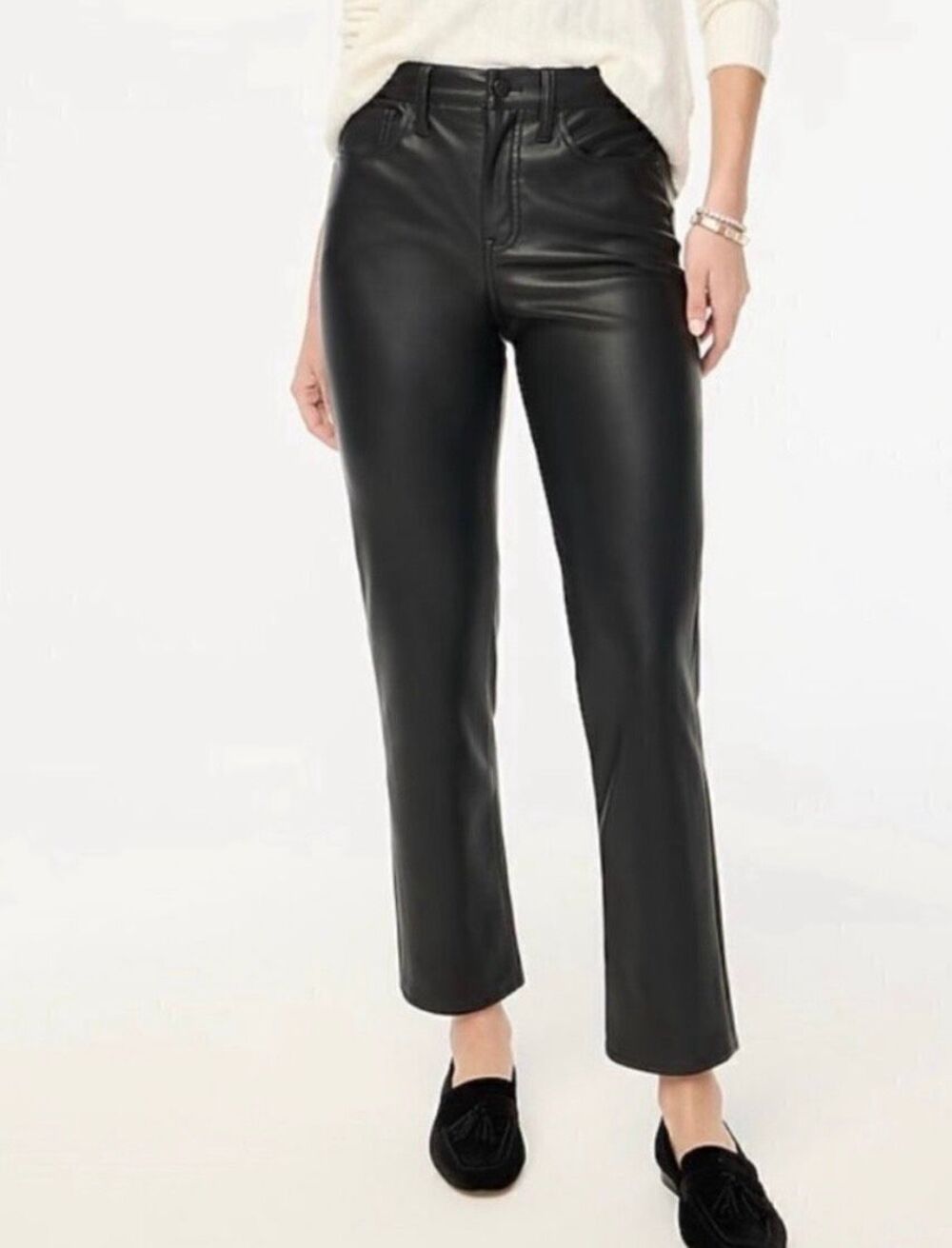 J.Crew NWT black faux leather straight leg pant size 27